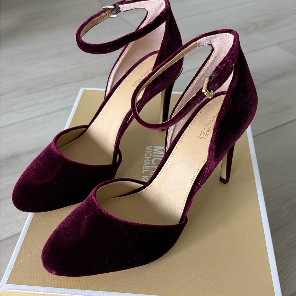 Michael Kors Wine Velvet Ankle-Strap Stiletto Heels